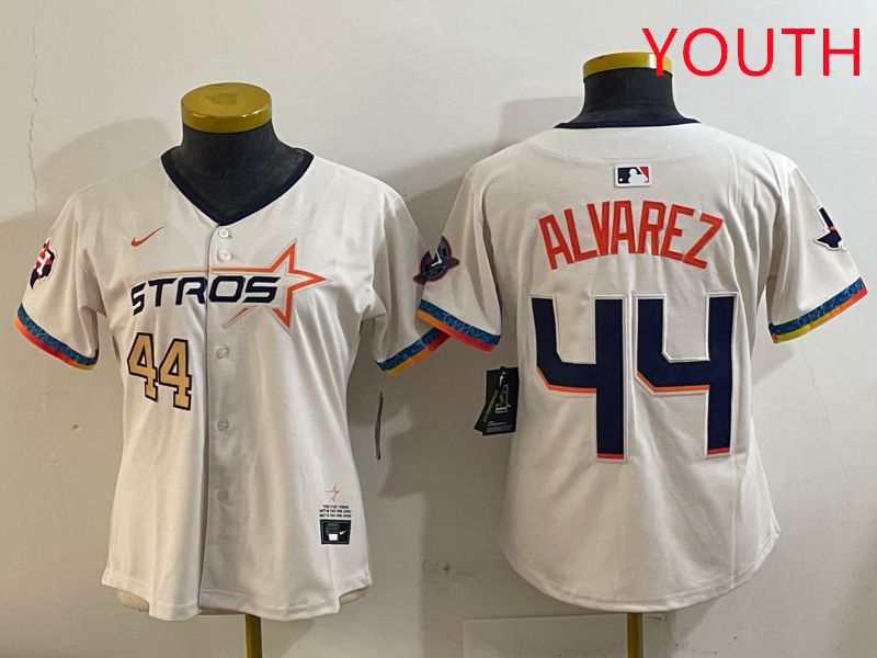 Youth Houston Astros #44 Alvarez Cream Fourth generation Joint Name Nike 2025 MLB Jersey style 3